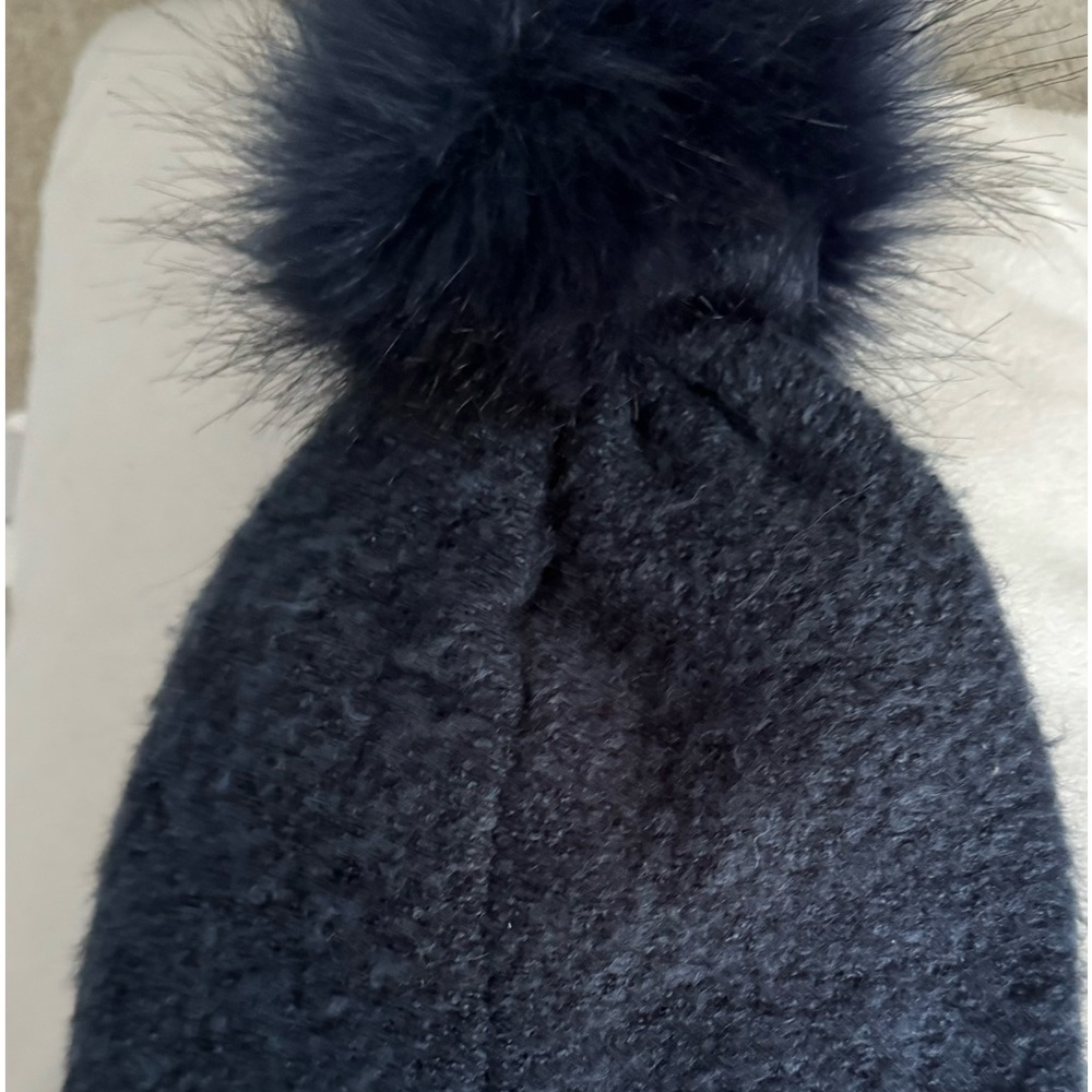 New CALIA Women's Faux Fur Pom Slouch Beanie winter hat Retail $25 Color Blue